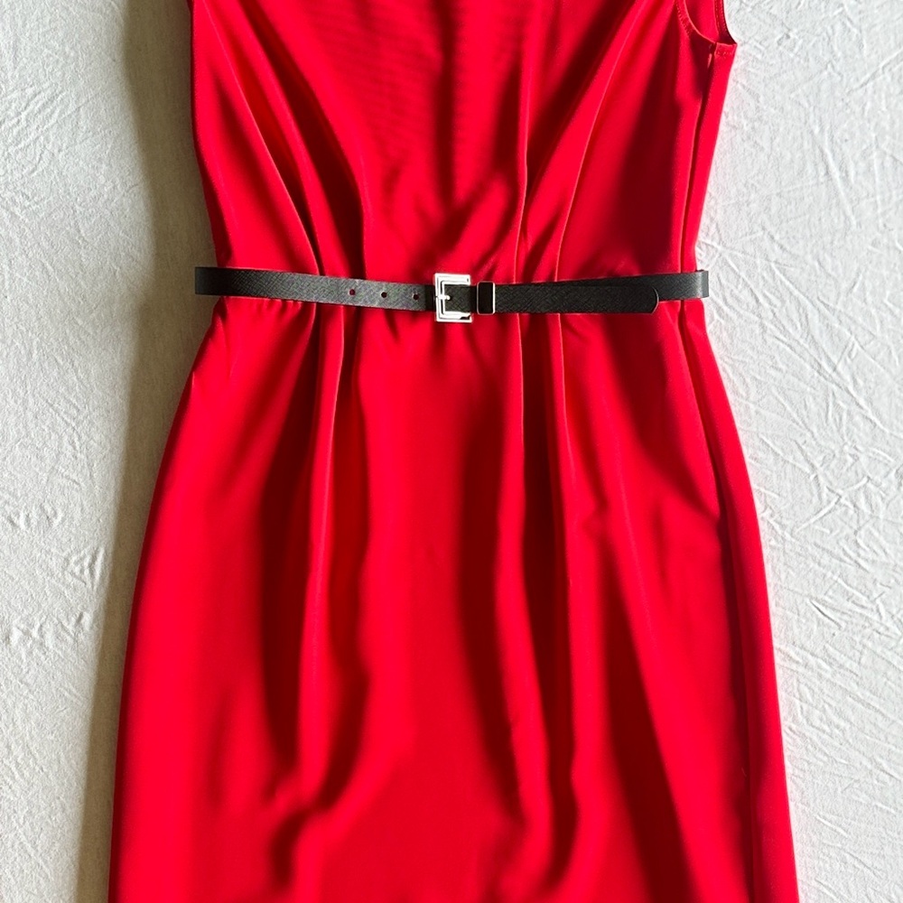 Brooks Brothers Black Belt with Gold Buckle on Red Dress